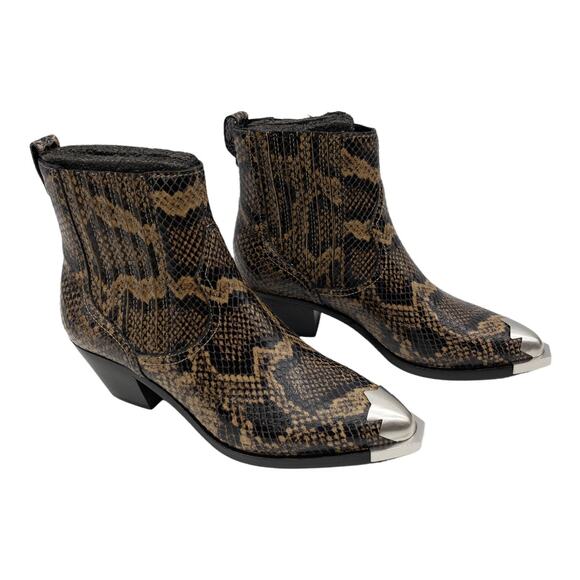 ASH  Python Leather Floyd Metal Cap Toe Chelsea Ankle Boots Black Brown  36 US 5 - Picture 2 of 13